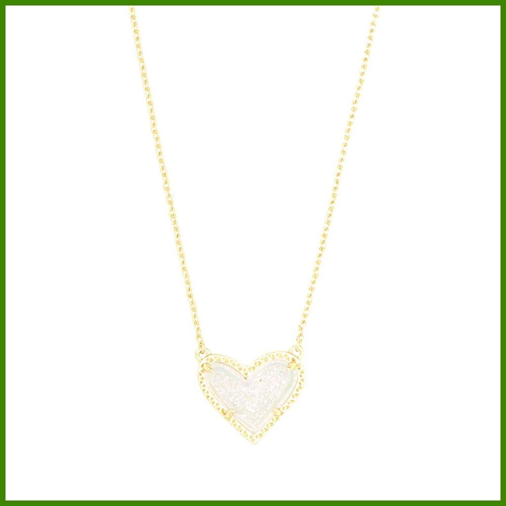 Adjustable Length Heart Pendant Necklace, Brass with 14KHGE